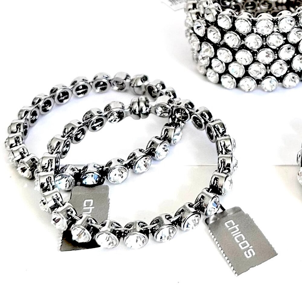 CHICO’s “Rasa” Silver & Crystal Magnetic Closure Bangle Bracelet NWT​ - Picture 11 of 15